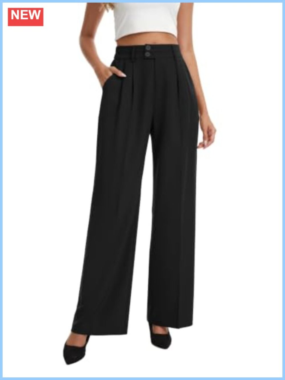 Women's High Waist Wide Leg Palazzo Pants Pleated Business Casual Trousers